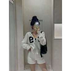 韩国chic 学院风字母印花长袖连帽开衫高腰短裤两件套