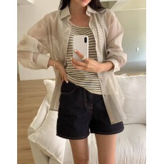 批发2026东大门慵懒风气质翻领小众后排扣开叉设计微透天丝长袖<b class='q'>衬衫</b>