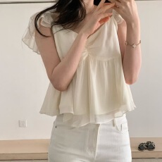 批发2026韩国东大门春装女装新款褶皱V领甜美双层短袖套头<b class='q'>衬衫</b>