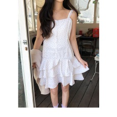 批发2026 东大门韩国复古甜美碎花<b class='q'>宽松</b>荷叶边无袖吊带<b class='q'>连衣裙</b>