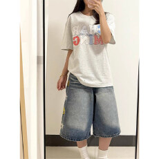 批发<b class='q'>大码</b>复古美式七分牛仔<b class='q'>短裤</b>女夏季胖mm宽松高腰显瘦直筒阔腿中裤子