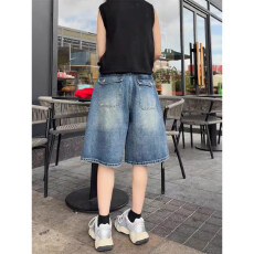 批发<b class='q'>大码</b>破洞a字五分牛仔<b class='q'>短裤</b>女夏季胖mm复古美式高腰直筒阔腿中裤子