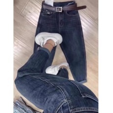 批发加绒加厚<b class='q'>牛仔裤</b>女秋冬胖mm梨形身材高腰显瘦时尚老爹<b class='q'>哈伦</b>九分裤子