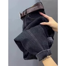 批发高品质2026加绒加厚牛仔裤时尚女秋冬高腰显瘦老爹<b class='q'>哈伦</b>九分裤子