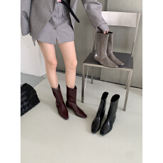 批发百搭气质低跟骑士靴女春秋韩版<b class='q'>简约</b>方头套筒高筒坡跟靴子时尚复古