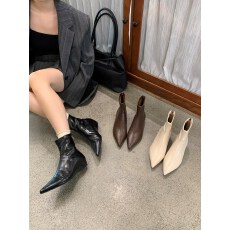 批发法式尖头复古弹力瘦瘦鞋坡跟低跟舒适百搭设计款女鞋短靴轻便通勤