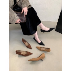 尖头爆款保暖毛毛鞋猫跟通勤百搭单鞋磨砂绒面法式气质浅口加绒