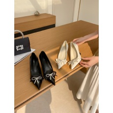 2026春季新款时尚高跟水钻蝴蝶结尖头单鞋女气质浅口女鞋职业气质