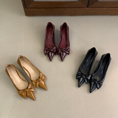 批发法式尖头蝴蝶结浅口单鞋女2026年春秋新款简约气质百搭通勤高跟鞋