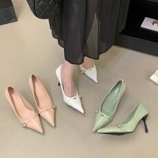 批发2026春季新款法式优雅尖头细跟高跟鞋女一字搭扣气质浅口单鞋女
