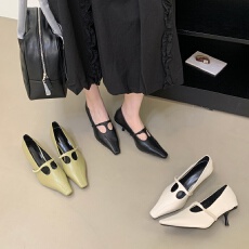 批发法式细跟丁字带单鞋女2026春季新款一脚蹬通勤鞋气质百搭玛丽珍鞋