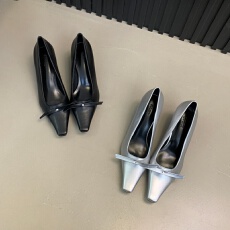 批发小方头高级感韩式气质细跟高跟鞋女春夏新款超火一脚蹬蝴蝶结单鞋