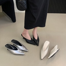 轻熟风尖头显瘦通勤气质一脚蹬穆勒鞋女2026年春夏新款坡跟半拖鞋