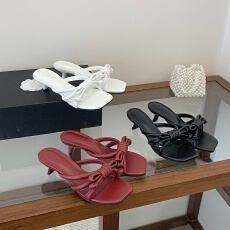 批发新款度假风手工绑带蝴蝶结一字拖女简约外穿露趾细跟拖鞋