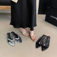 2026夏季新款黑色细跟拖鞋女法式高跟网红气质方头显瘦一字拖