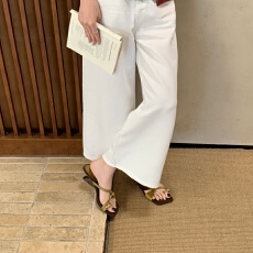批发法式金属扣方头一字拖女夏外穿2026新款坡跟凉拖鞋气质名媛风凉鞋