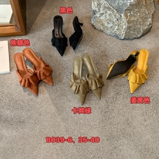 春秋新款韩版荷叶边尖头低跟拖鞋绒面包头Q半拖外穿凉拖女鞋