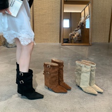韩版复古风细跟皮带扣短靴女2026秋冬新款尖头裤管靴西部靴骑士靴