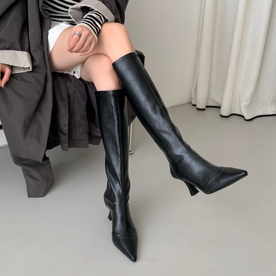 X-33482# 欧美风显瘦细跟尖头高跟时装靴女秋季新款法式后拉链瘦瘦长靴 女鞋批发靴子货源鞋子批发