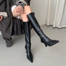 批发欧美风显瘦细跟尖头高跟时装靴女2026秋季新款法式后拉链瘦瘦长靴