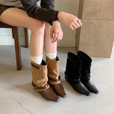 批发平底短靴女新款靴子2026秋冬季女靴西部裤筒靴皮带扣马丁靴短筒靴
