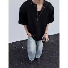 批发2025新款亨利领半拉链T恤男女夏季设计感小众重磅短<b class='q'>袖</b>美式<b class='q'>半截</b><b class='q'>袖</b>