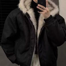 皮衣兔毛棉服2025春秋冬水洗皮宽松皮夹克帅气机车外套男