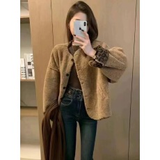 批发豹纹内里羊羔毛<b class='q'>外套</b>女欧洲站2025秋装<b class='q'>新款</b>欧货女装皮毛一体上衣潮