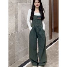 批发2025秋季新款百搭宽松复古直筒裤高腰显瘦阔腿裤牛仔连体背带裤女