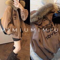 实价可拆卸毛领+印花+纯棉华棉复银狐绒特大码300斤加绒