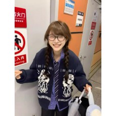 批发复古费尔岛立领开衫毛衣女秋冬季慵懒风针织衫<b class='q'>街头</b>休闲上衣外套潮