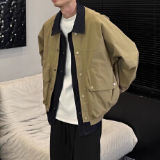 批发2025<b class='q'>新款</b>美式复古撞色扣子牛仔外套男女休闲百搭拼接潮牌情侣夹克