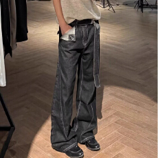 批发新因素美式高街黑色复古<b class='q'>牛仔裤</b>男款微喇宽松休闲设计潮牌vibe长裤