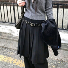 批发小众设计宽松叠穿阔腿裤拖地<b class='q'>假两件</b>西装百褶半身裙长裤个性街头<b class='q'>女</b>