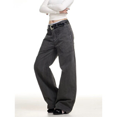 批发美式复古做旧<b class='q'>工装</b>牛仔裤男女设计感百搭直筒宽松显瘦拼接休闲长裤