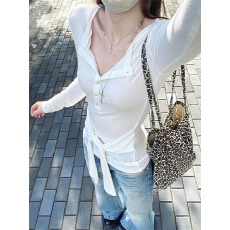 批发高质量羊绒220克1*1设计感长袖<b class='q'>t</b><b class='q'>恤</b>女绑带修身辣妹上衣