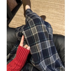 批发薄款/加绒复合超柔 复古格子休闲裤女秋冬新款宽松阔腿裤