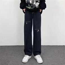 批发<b class='q'>欧美</b>vibe风高街拉链设计感小众黑色直筒<b class='q'>裤</b>宽松嘻哈炸街牛仔<b class='q'>裤</b>男女