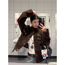 批发KOIISLE 美式cleanfit拼接设计仿麂皮高级感<b class='q'>夹克</b><b class='q'>男</b>女短宽早秋外套