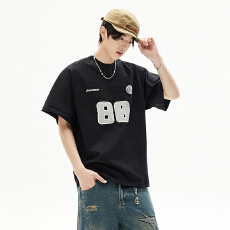 批发美式复古字母印花短袖t恤女春<b class='q'>夏</b>新宽松情侣运动落肩纯棉上衣ins男