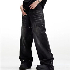 批发美式复古水洗宽松直筒牛仔裤女街头阔腿小众高级感拖地长裤潮