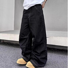 批发大码设计感小众牛仔裤女胖妹妹高腰显瘦mm宽松高级感阔腿拖地长裤