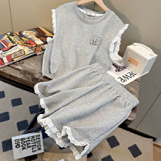 批发蕾丝花边运动服风时尚套<b class='q'>装</b>女夏季<b class='q'>新款</b>小个子短<b class='q'>裤</b>两件套