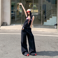 批发美式复古2026新款减龄百搭慵懒风阔腿背带裤