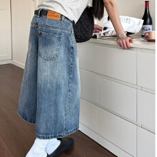 批发大码美式复古阔腿牛仔短裤女新款<b class='q'>夏</b>季胖mm宽松五分中裤七分裤