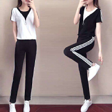 批发#休闲运动<b class='q'>套装</b>女夏季2026新款时尚拉链宽松短袖跑步服两件套