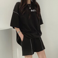 批发美式复古时尚<b class='q'>运动服</b>套装女夏季新款宽松短袖短裤休闲两件套