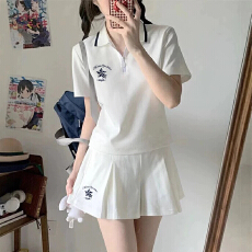 批发韩系学院风休闲运动服套装女夏季宽松polo衫短袖<b class='q'>短裤</b>小个子两件套