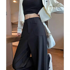 批发黑色阔腿裤女春秋季高腰垂感高级感西装裤休闲拖地窄版显瘦直筒裤