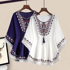 批发M-4Xl大码女装2026年夏季款胖妹妹薄款<b class='q'>蕾丝</b>拼接雪纺衬衫女宽松显